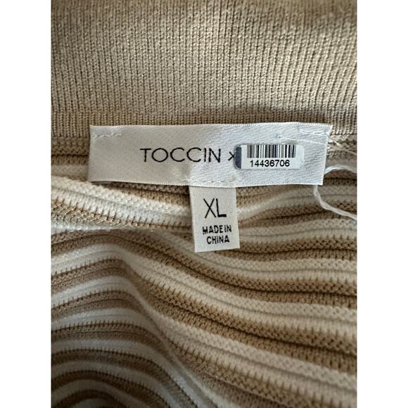TOCCIN X RTR Sleeveless Beige and White Striped Henley Mini Dress XL - Picture 9 of 11
